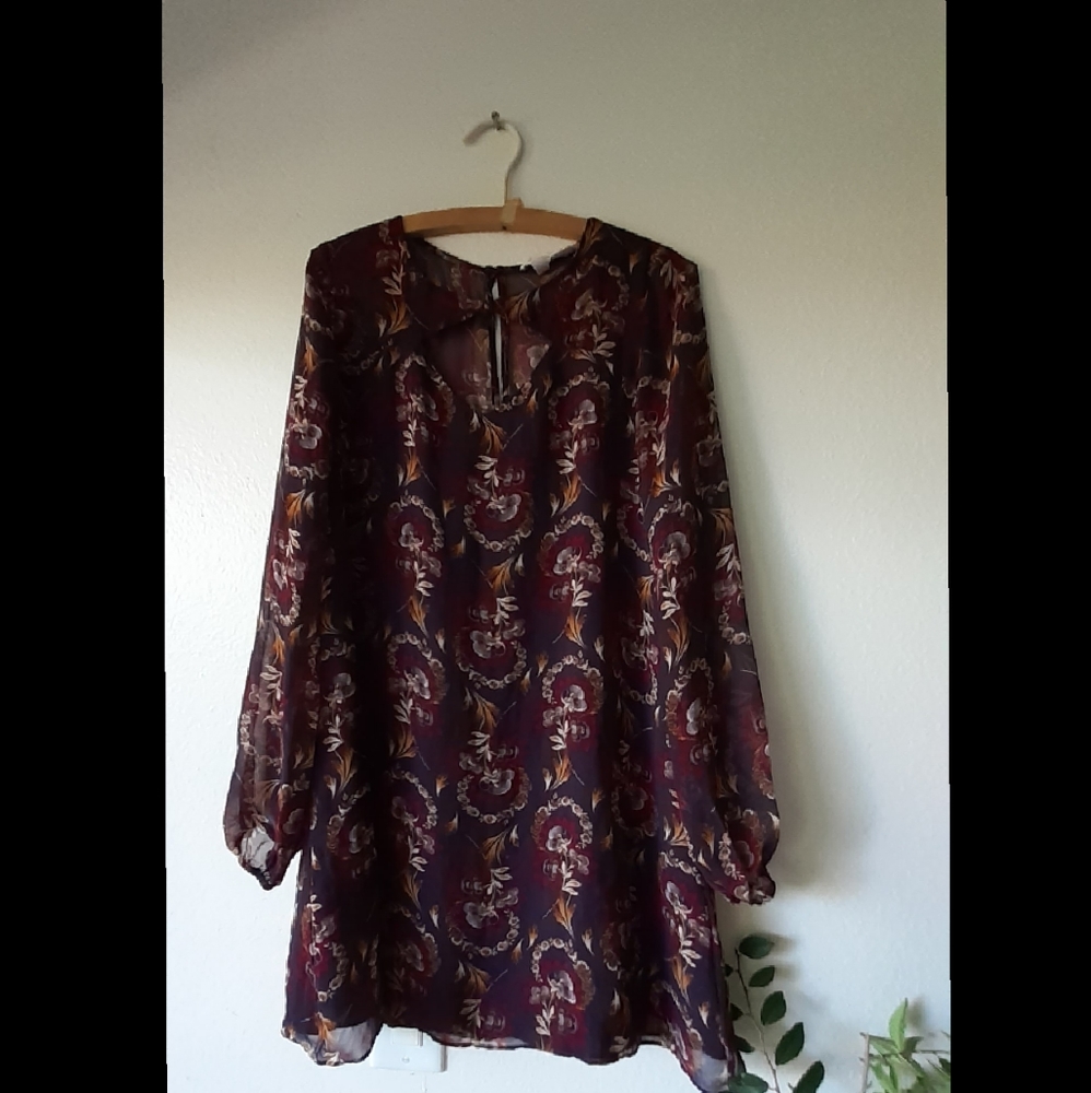 BCBGeneration Sheer Floral Long Sleeve Dress